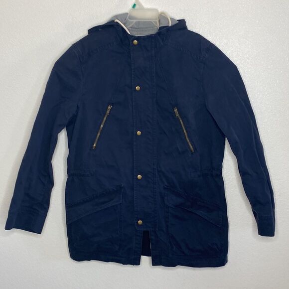 FOSSIL Men’s FullZip/ Snap Button Hooded Thick Cotton Navy Blue Jacket Size L - Picture 5 of 5